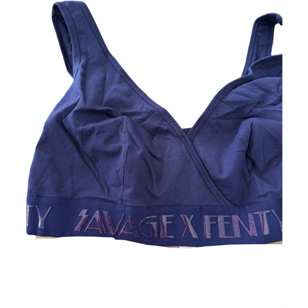 Savage X Fenty Forever Savage Bralette 2X Navy Blue Cotton Logo Band Bra NWT - Picture 2 of 7